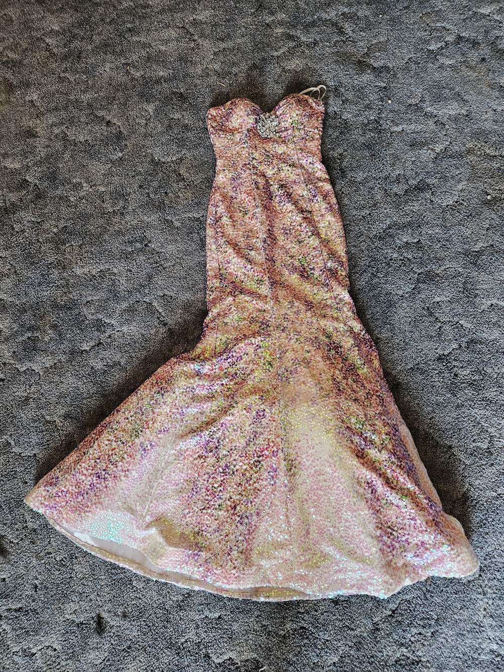 Jovani Strapless Sequin Mermaid Gown in Multicolor Pastels size 0 - Picture 14 of 14